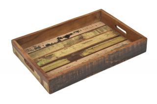 Sanu Babu Drevená tácka z recyklovaného dreva, 46x32x6cm (1B)