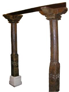Sanu Babu Drevené stĺpy z teakového dreva s kamenými podstavcami z Barmy, 75x57x250cm