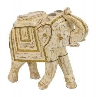 Sanu Babu Drevený slon zdobený mosadzným plechom, 38x16x40cm