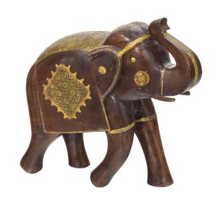 Sanu Babu Drevený slon zdobený mosadzným plechom, 46x18x46cm