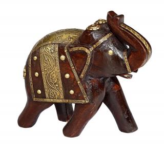 Sanu Babu Drevený slon, zdobený mosadzou, 17cm
