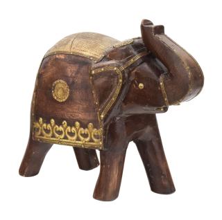 Sanu Babu Drevený slon, zdobený mosadzou, 21cm (4A)