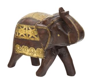 Sanu Babu Drevený slon, zdobený mosadzou, 21cm (4B)