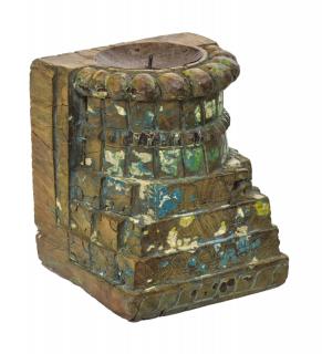 Sanu Babu Drevený svietnik zo starého teakového stĺpu, 10x10x13cm
