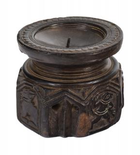 Sanu Babu Drevený svietnik zo starého teakového stĺpu, 10x10x9cm