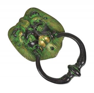 Sanu Babu Dverné klopadlo Lev, zelená patina, mosadz, 18cm