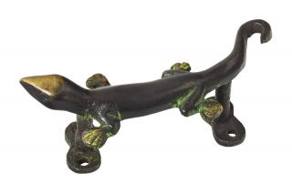 Sanu Babu Dverné tiahlo, jašterica, mosadz, zelená patina, cca 14cm