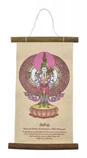 Sanu Babu Farebná tlač na zvitku z ručného papiera, Avalokitéšvara, 33x20cm