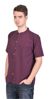 Sanu Babu Fialová pánska košeľa-kurta s krátkym rukávom a vreckom, celorozopínacia L