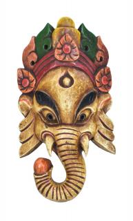Sanu Babu Ganeš, drevená maska, ručne maľovaná, 14x7x24cm
