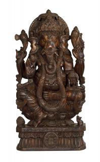 Sanu Babu Ganéš, drevená ručne vyrezaná socha, 46x17x91cm