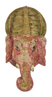 Sanu Babu Ganéš, hlava, maska z teakového dreva, antik, 30x16x60cm