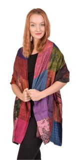 Sanu Babu Hodvábny patchworkový farebný šál s motívom, 55x200cm (DC)