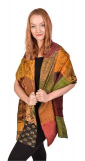 Sanu Babu Hodvábny patchworkový farebný šál s motívom, 55x200cm (DF)