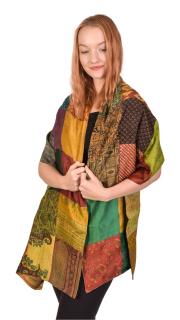 Sanu Babu Hodvábny patchworkový farebný šál s motívom, 55x200cm (DG)