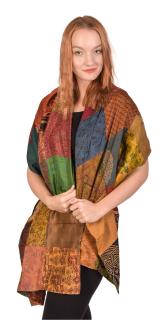 Sanu Babu Hodvábny patchworkový farebný šál s motívom, 55x200cm (DJ)