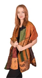 Sanu Babu Hodvábny patchworkový farebný šál s motívom, 55x200cm (DK)
