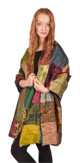 Sanu Babu Hodvábny patchworkový šál, so vzorom, farebný, 100x200cm (AF)
