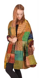 Sanu Babu Hodvábny patchworkový šál, so vzorom, farebný, 100x200cm (AH)