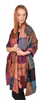 Sanu Babu Hodvábny patchworkový šál, so vzorom, farebný, 100x200cm (AJ)