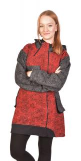 Sanu Babu Kabátik s kapucňou, čierno-šedo-červený, potlač, na zips, vrecká, fleece podšívka (9L) XXL