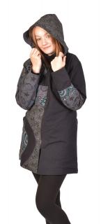 Sanu Babu Kabátik s kapucňou, čierno-sivý, potlač, na zips, vrecká, fleece podšívka (0D) L