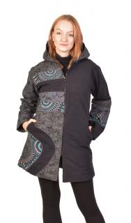 Sanu Babu Kabátik s kapucňou, čierno-sivý, potlač, na zips, vrecká, fleece podšívka (0D) XL