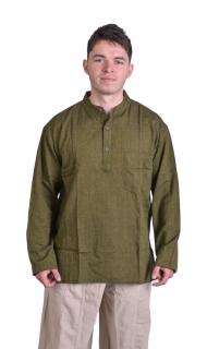 Sanu Babu Kaki košeľa-kurta z ľahkého materiálu s dlhým rukávom a vreckom (AF) XL