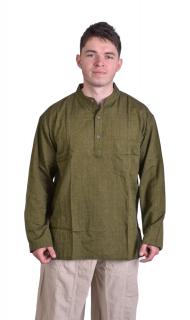 Sanu Babu Kaki pánska košeľa-kurta s dlhým rukávom a vreckom L