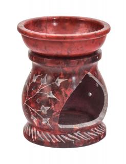 Sanu Babu Kamenná aromalampa, ručne vyrezávaná, červená, kvet života, 8x8x10cm