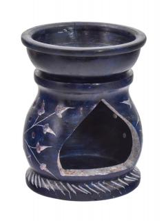 Sanu Babu Kamenná aromalampa, ručne vyrezávaná, tmavo modrá, kvet života, 8x8x10cm