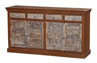 Sanu Babu Komoda z teakového dreva, ručné rezby, 176x45x95cm