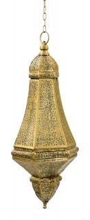 Sanu Babu Kovová lampa v orientálnom štýle, zlatá, vo vnútri modrá, 25x25x57cm