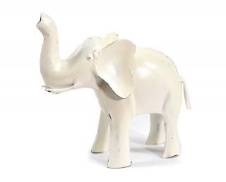 Sanu Babu Kovová soška slona, biela patina, 21x8x17cm