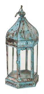 Sanu Babu Kovový lampáš, modrá patina, 25x25x50cm