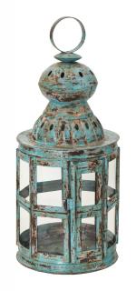 Sanu Babu Kovový lampáš, modrá patina, 29x29x66cm