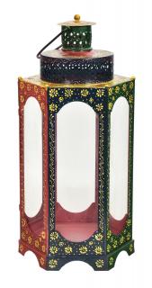 Sanu Babu Kovový lampáš, ručne maľovaný, 28x24x58cm (2J)