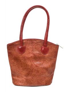 Sanu Babu Kožená kabelka, červená, ručne maľovaná koža, 24x22cm+14,5cm ucha