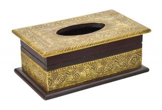 Sanu Babu Krabička na vreckovky, drevená, zdobená mosadzným plechom, 25x15x11cm