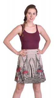 Sanu Babu Krátka sukňa, Áčkový strih, béžová s čierno-červenou potlačou kvetín XL