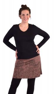 Sanu Babu Krátka sukňa, Áčkový strih, hnedo-vínová, čierna potlač kvetín XL
