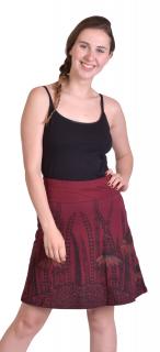 Sanu Babu Krátka sukňa, Áčkový strih, vínová s čierno-červenou potlačou kvetín M