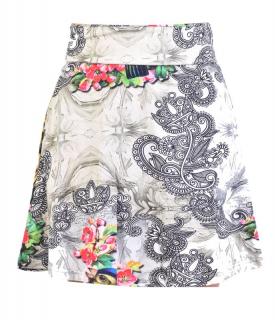 Sanu Babu Krátka sukňa, elastický pás, potlač papagájov a kvetov XL