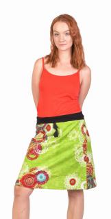 Sanu Babu Krátka zelená sukňa s farebnou potlačou, elastický pás a šnúrka L/XL