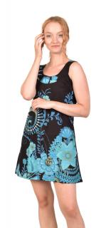 Sanu Babu Krátke čierne šaty bez rukávov s modrou potlačou XL