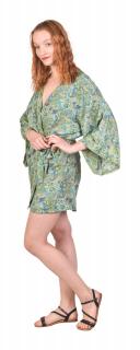 Sanu Babu Krátke kimono s opaskom, potlač, zeleno-modré FREE