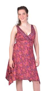 Sanu Babu Krátke šaty na ramienka, fialové s ružovou paisley potlačou L/XL