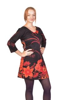 Sanu Babu Krátke šaty s 3/4 rukávom a okrúhlym výstrihom, farebná potlač, čierne S