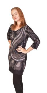 Sanu Babu Krátke šaty s 3/4 rukávom a okrúhlym výstrihom, potlač, čierno-šedé L