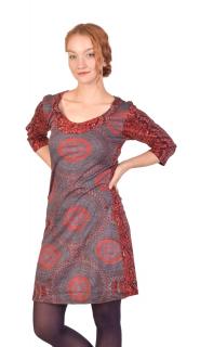 Sanu Babu Krátke šaty s 3/4 rukávom a okrúhlym výstrihom, potlač Mandal, šedo-červené L